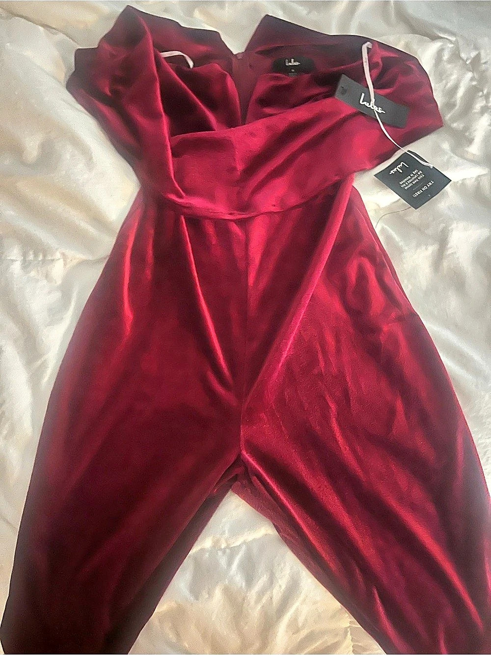 Lulus Power of Love Wine Red Velvet Strapless Jumpsuit Medium